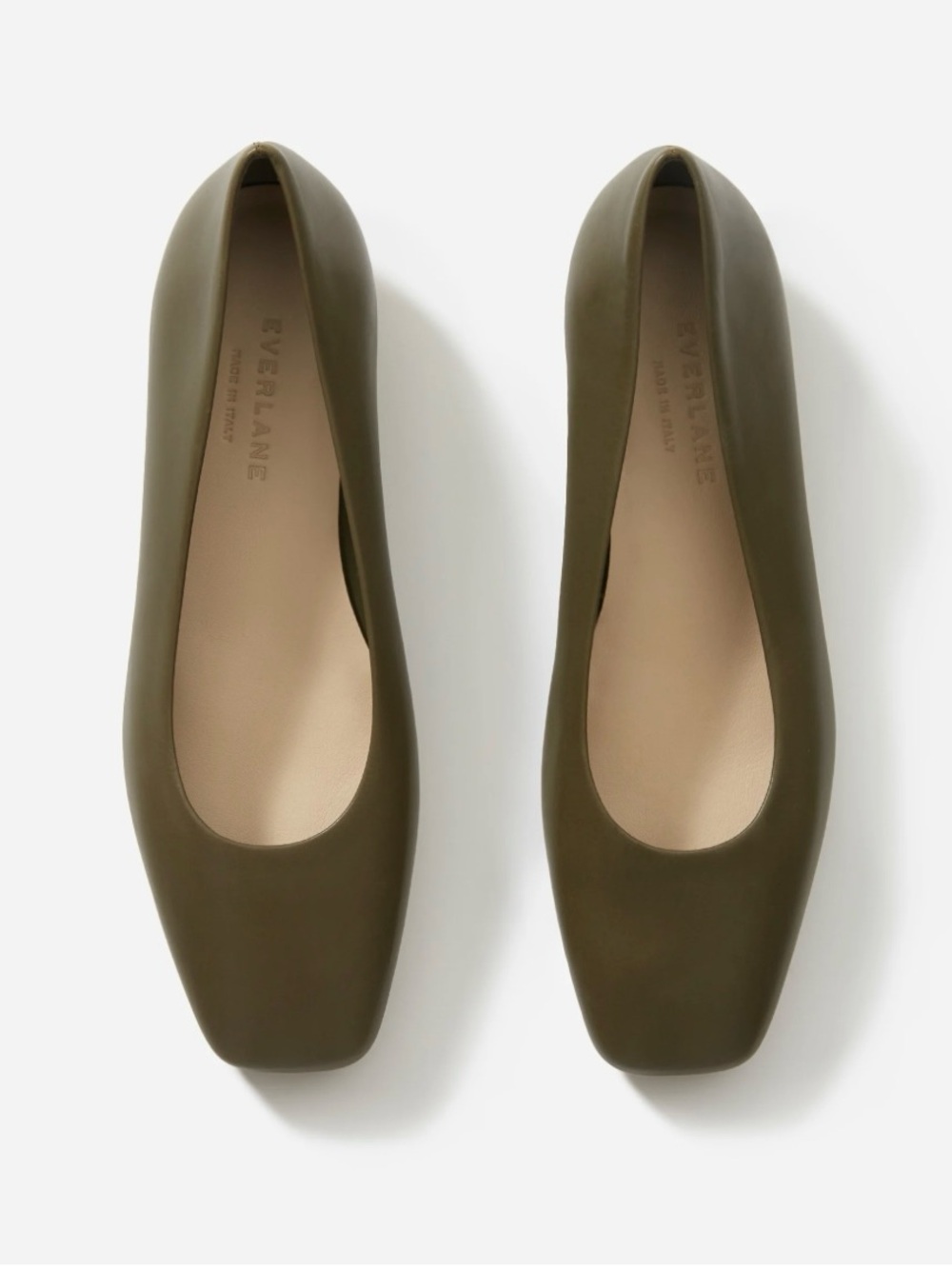 Everlane The 90s Flats Leather Shoes Olive 6.5 Square Toe Career Classic Ballet